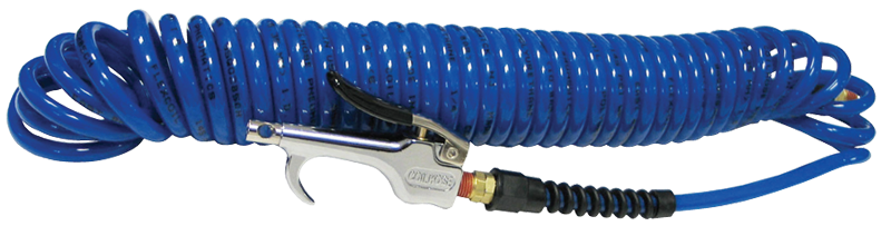 #600PU25BT - 1/4 MPT x 25 Feet - Blue Polyurethane - 2 Swivel Fitting(s) - Recoil Air Hose & Air Blow Gun Kit - Eagle Tool & Supply