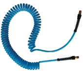 #PUE1425BT - 1/4 MPT x 25 Feet - Transparent Blue Polyurethane - 2 Swivel Fitting(s) - Self-Storing Hose - Eagle Tool & Supply