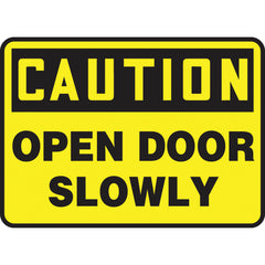Sign, Caution Open Door Slowly, 10″ × 14″, Plastic - Eagle Tool & Supply
