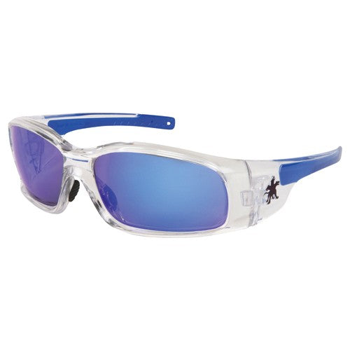 Safety Glasses - Blue Mirror Lens - Clear Frame SR1 Style - Eagle Tool & Supply