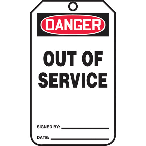 Safety Tag, Danger Out Of Service, 25/Pk, Cardstock - Eagle Tool & Supply
