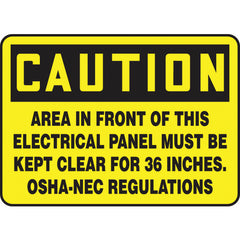 Sign, Caution Area In Front Of This Electrical Panel Must Be, 10″ × 14″, Plastic - Eagle Tool & Supply