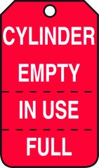 Cylinder Tag, Cylinder Empty, In Use, Full (Perforated), 25/Pk, Plastic - Eagle Tool & Supply