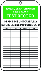 Inspection Record Tag, Emergency Shower & Eye Wash Test Record, 25/Pk, Plastic - Eagle Tool & Supply