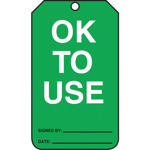 Cylinder Tag, OK To Use, 25/Pk, Cardstock - Eagle Tool & Supply