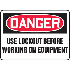 Sign, Danger Use Lockout Before Working On Equipment, 7″ × 10″, Plastic - Eagle Tool & Supply