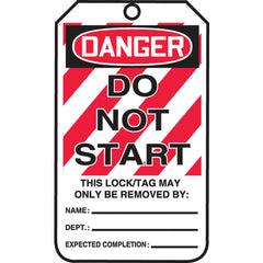 Lockout Tag, Danger Do Not Start, 25/Pk, Cardstock - Eagle Tool & Supply