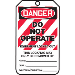Lockout Tag, Danger Do Not Operate Equipment Locked Out, 25/Pk, Cardstock - Eagle Tool & Supply