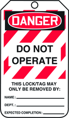 Lockout Tag, Danger Do Not Operate, 25/Pk, Plastic - Eagle Tool & Supply