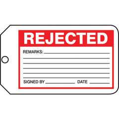 Production Control Tag, Rejected, 25/Pk, Cardstock - Eagle Tool & Supply