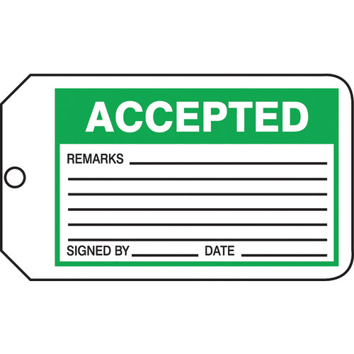 Production Control Tag, Accepted, 25/Pk, Cardstock - Eagle Tool & Supply
