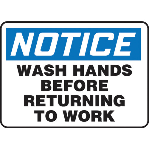 Sign, Notice Wash Hands Before Returning To Work, 7″ × 10″, Plastic - Eagle Tool & Supply