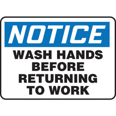 Sign, Notice Wash Hands Before Returning To Work, 7″ × 10″, Plastic - Eagle Tool & Supply