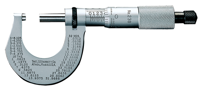 #T230XFL - 0 - 1'' Measuring Range - .001 Graduation - Friction Thimble - Carbide Face - Outside Micrometer - Eagle Tool & Supply