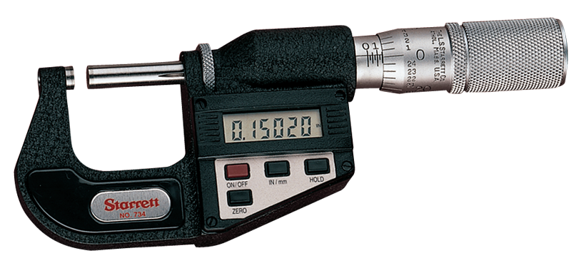 #733XFL-1 -  0 - 1" / 0 - 25mm Measuring Range - .00005/.001mm Resolution - Friction Thimble - Carbide Face - Electronic Outside Micrometer with Letter of Certification - Eagle Tool & Supply