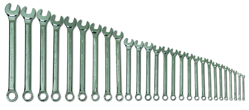 27 Piece Supercombo Wrench Set - High Polish Chrome Finish - Supercombo Open End and Supertorque Box End - Metric 6mm - 36mm; Tools Only - Eagle Tool & Supply