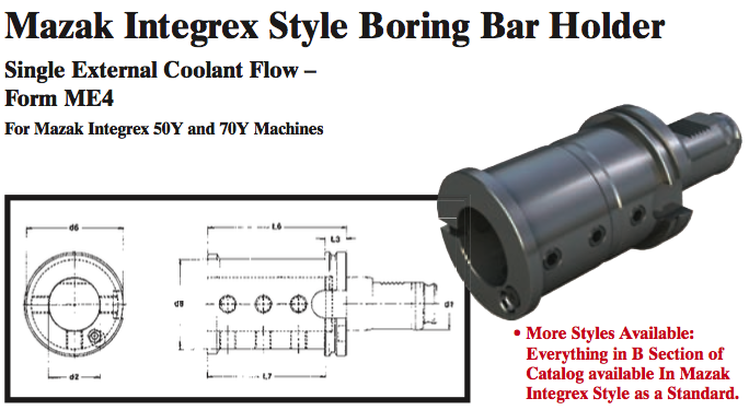 Mazak Integrex Style Boring Bar Holder (Single External Coolant Flow Ð Form ME4) - Part #: CNC86 M54.6050 - Eagle Tool & Supply