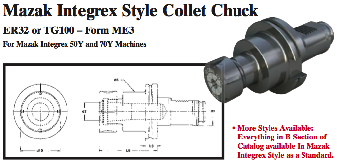 Mazak Integrex Style Collet Chuck (ER32 or TG100 Ð Form ME3) - Part #: CNC86 M53.60100TG - Eagle Tool & Supply