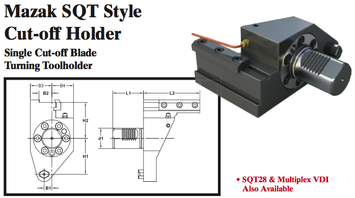Mazak SQT Style Cut-off Holder (Single Cut-off Blade Turning Toolholder) - Part #: SQT45.2832 - Eagle Tool & Supply