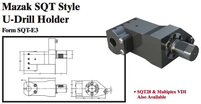 Mazak SQT Style U-Drill Holder (Form SQT-E3) - Part #: SQT91.1020 - Eagle Tool & Supply