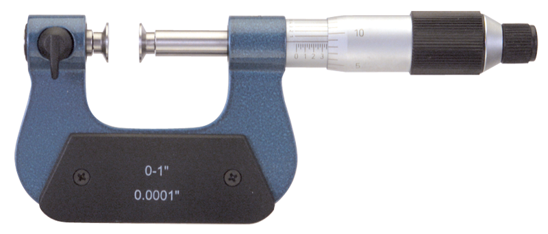 0 - 1'' Measuring Range - .0001 Graduation - Friction Thimble - High Speed Steel Face - Interchangeable Anvil Micrometer - Eagle Tool & Supply