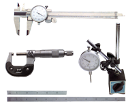 Kit Contains: 6" Dial Caliper; 0-1" Outside Micrometer; Mag Base With Fine Adjustment; 1" Travel Indicator; 6" 4R Scale And 12" 4R Scale - 6 Piece Machinist Set Up & Inspection Kit - Eagle Tool & Supply