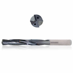 0.4844 mm Dia. × 14 mm Shank × 77 mm Flute Length × 124 mm OAL, 5xD, 135°, Sistral, 2 Flute, Coolant Thru, h6, Cylindrical, Solid Carbide Drill