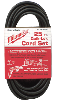#48-76-4025 - Fits: Most Milwaukee 3-Wire Quik-Lok Cord Sets @ 25' - Replacement Cord - Eagle Tool & Supply