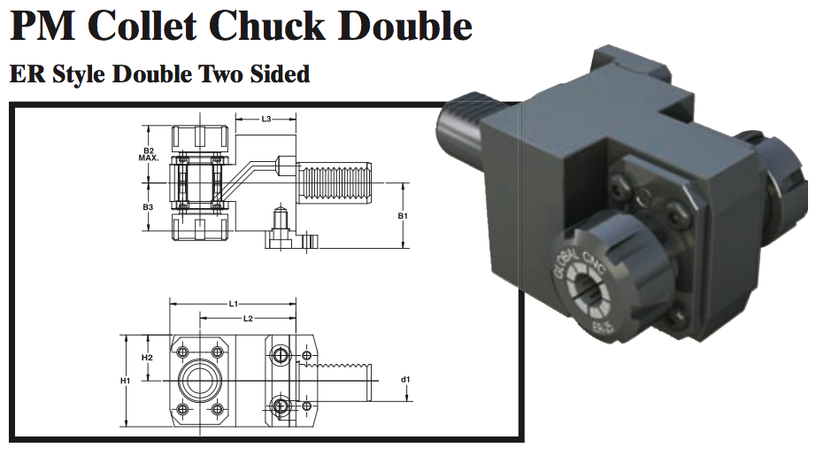PM Collet Chuck Double (ER Style Double Two Sided) - Part #: PM93.3025ER - Eagle Tool & Supply