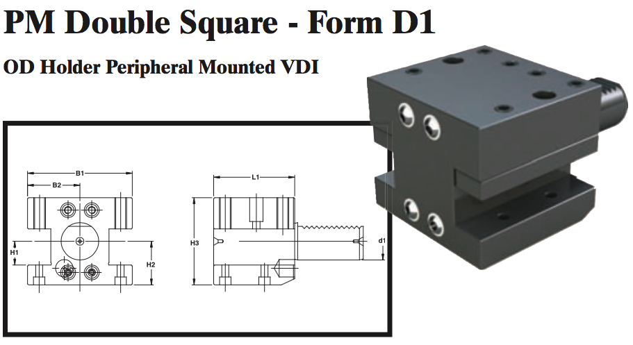PM Double Square - Form D1 (OD Holder Peripheral Mounted VDI) - Part #: PM41.4025 - Eagle Tool & Supply