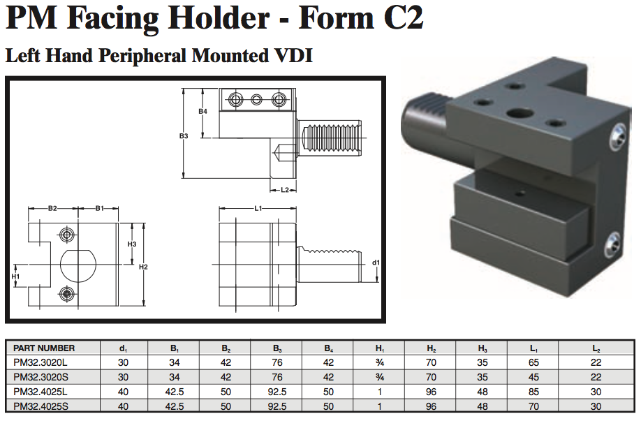 PM Facing Holder - Form C2 (Left Hand Peripheral Mounted VDI) - Part #: PM32.4025S - Eagle Tool & Supply