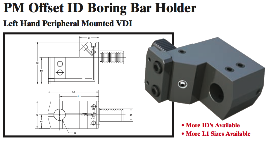 PM Offset ID Boring Bar Holder (Left Hand Peripheral Mounted VDI) - Part #: PM56.3025LS - Eagle Tool & Supply