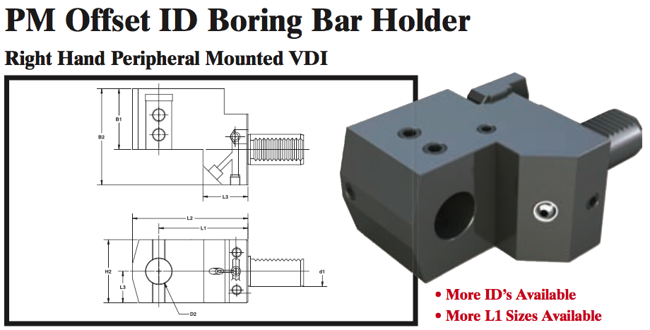 PM Offset ID Boring Bar Holder (Right Hand Peripheral Mounted VDI) - Part #: PM56.3025RL - Eagle Tool & Supply