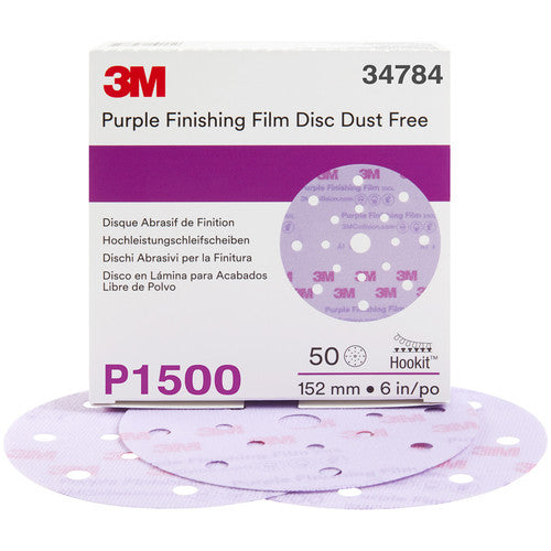 3M Hookit Purple Finishing Film Abrasive Disc 260L 34784 6″ Dust Free P1500 - Exact Industrial Supply