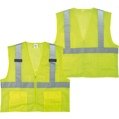 ‎Class 2 Mesh Vest; Contrasting Color Strip, Zipper Closure, Outside Pocket - 2XL - Eagle Tool & Supply