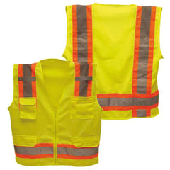 Class 2 Hi-Vis Vest; DOT Strips, Zipper Closure, 6 Pockets - L - Eagle Tool & Supply