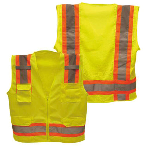Class 2 Hi-Vis Vest; DOT Strips, Zipper Closure, 6 Pockets - XL - Eagle Tool & Supply