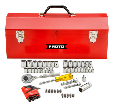 Proto® 1/4" & 3/8" Drive 65 Piece Socket Set with Hex Keys- 6 & 12 Point w/Box J9971R - Eagle Tool & Supply