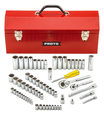 Proto® 1/4" & 3/8" Drive 65 Piece Socket Set- 6 & 12 Point w/Box J9971R - Eagle Tool & Supply