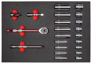 Proto® Foamed  3/8" Drive 22 Piece Socket Set w/ Precision 90 Pear Head Ratchet - Full Polish -6 Point - Eagle Tool & Supply