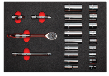 Proto® Foamed 3/8" Drive 22 Piece Socket Set w/ Precision 90 Pear Head Ratchet- Full Polish- 12 Point - Eagle Tool & Supply