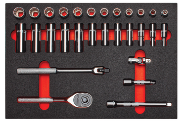 Proto® Foamed 3/8" Drive 29 Piece Combination Socket Set w/ Classic Pear Head Ratchet - Full Polish - 12 Point - Eagle Tool & Supply