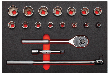 Proto® Foamed 1/2" Drive 18 Piece Socket Sets w/ Classic Pear Head Ratchet - Full Polish - 6 Point - Eagle Tool & Supply