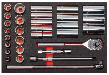 Proto® Foamed 1/2" Drive 30 Piece Socket Set w/ Classic Pear Head Ratchet - Full Polish - 12 Point - Eagle Tool & Supply