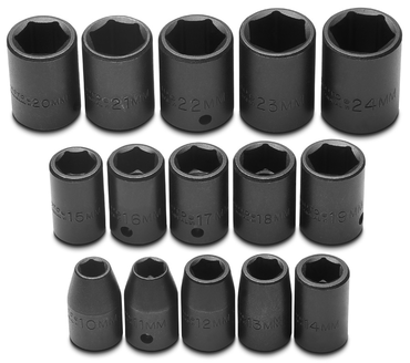 Proto® 1/2" Drive 15 Piece Metric Impact Socket Set - 6 Point - Eagle Tool & Supply