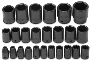 Proto® 1/2" Drive 25 Piece Metric Impact Socket Set - 6 Point - Eagle Tool & Supply