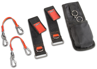 Proto® Tethering D-Ring Pouch Set with Two Pockets, Retractable Lanyard, and D-Ring Wrist Strap System with (2) JWS-DR and (2) JLANWR6LB - Eagle Tool & Supply