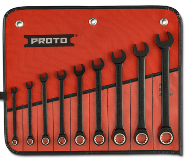 Proto® 9 Piece Black Chrome Non-Reversible Combination Ratcheting Wrench Set - Spline - Eagle Tool & Supply