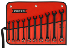 Proto® 10 Piece Black Chrome Metric Non-Reversible Combination Ratcheting Wrench Set - Spline - Eagle Tool & Supply