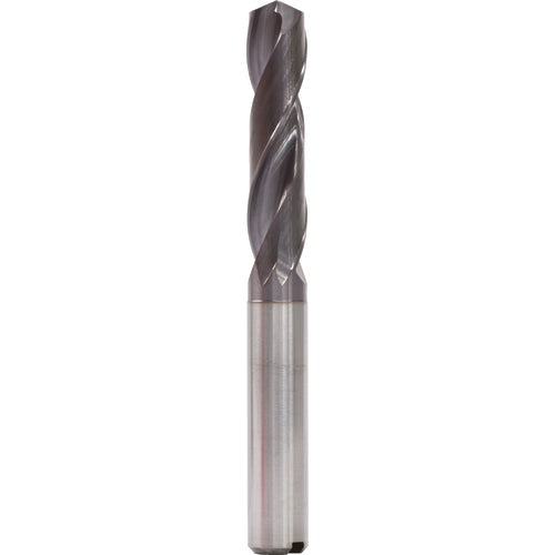 10.9 mm Dia. × 12 mm Shank × 55 mm Flute Length × 102 mm OAL, 3xD, 140°, TiAlN, 2 Flute, Internal, Round Solid Carbide Drill